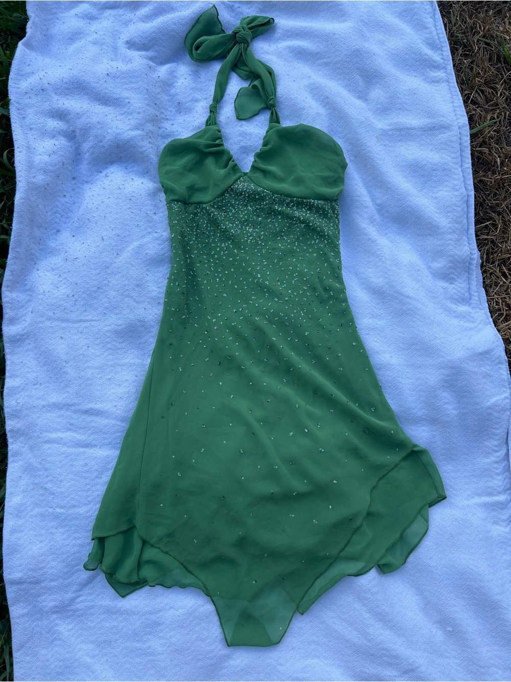 Charlotte Russe Emerald Green Halter Chiffon Dress with Bead Detail